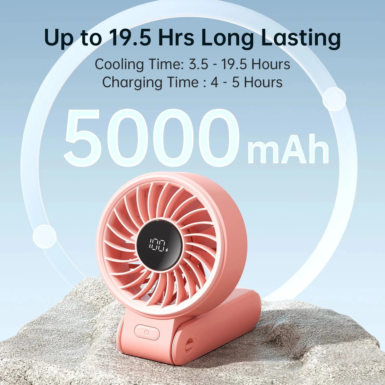 JISULIFE Portable Handheld Fan with LED Display,5 Speeds,5000mAh,150°Folded,3-IN-1 Hand/Desk/Neck Multifunction Personal Fan