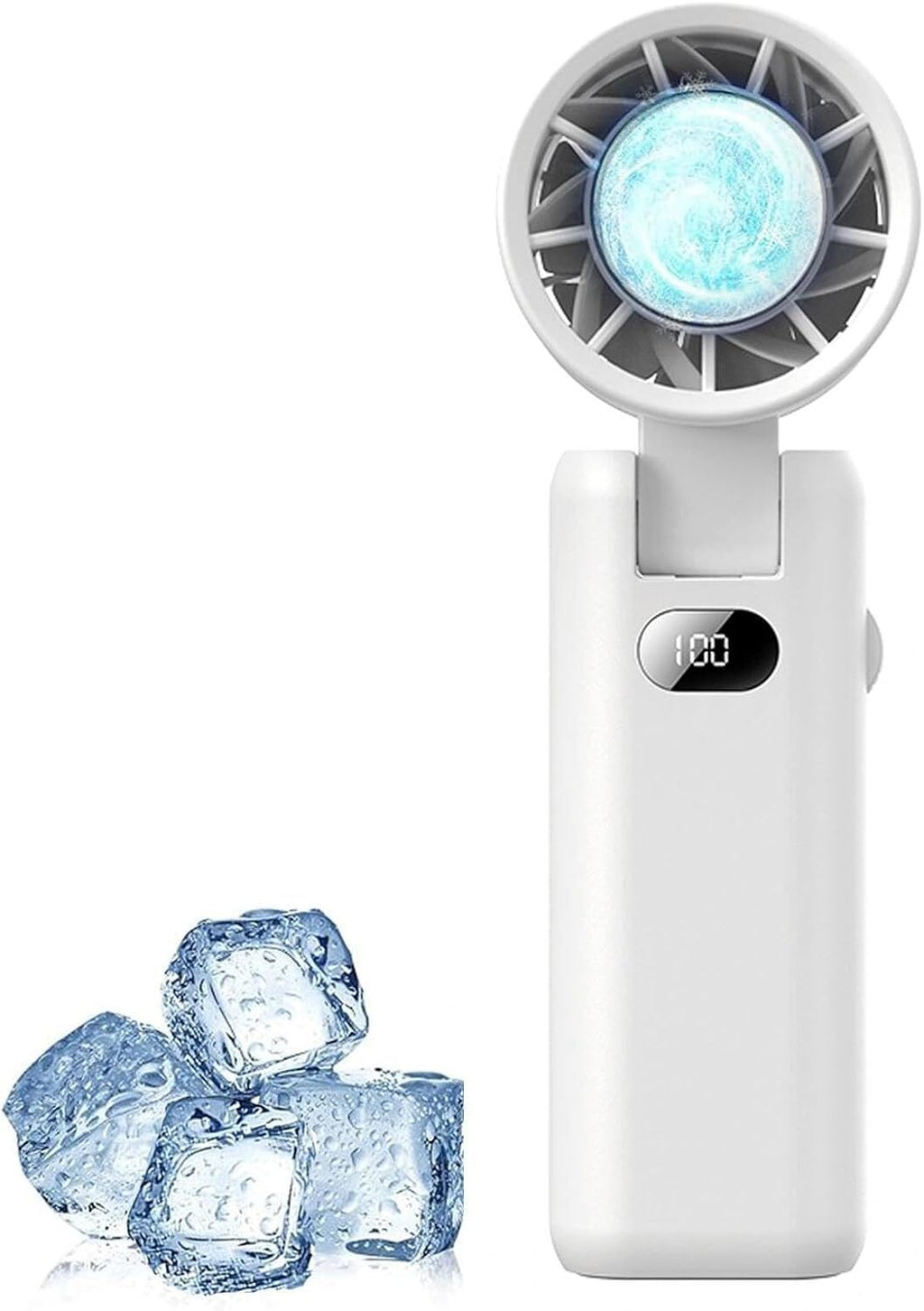 Portable Handheld Turbo Fan with Cooling Tech, Digital Display, 100-Speed Control, Rechargeable 4-in-1 Personal Fan for Travel, Outdoor, Office (White)