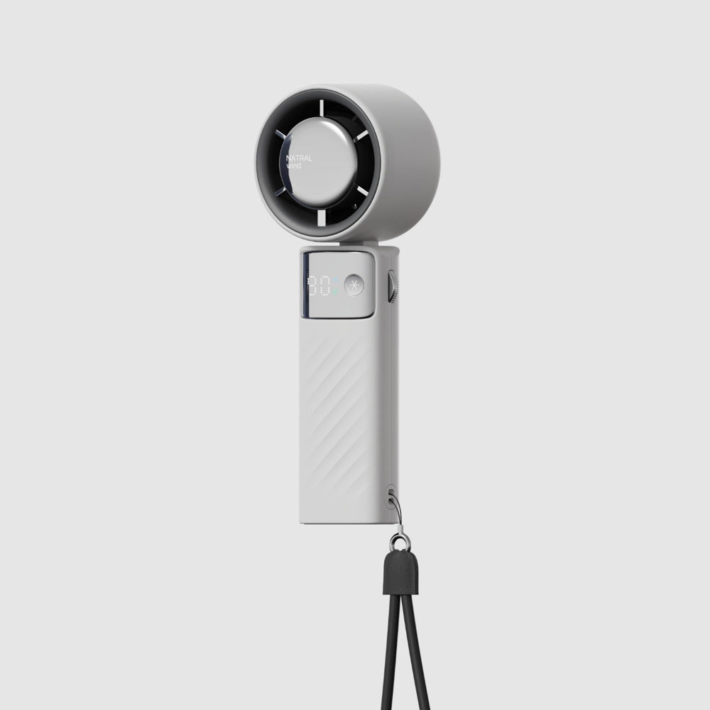 NNEDSZ Grey Portable Turbo Handheld USB Rechargeable Fan with Digital Speed Display - High-Speed Cooling Fan for Outdoor Use